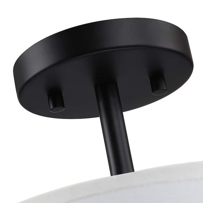 4-Light Black Semi-Flush Mount Light with White Scallop Shade - 14 in. W