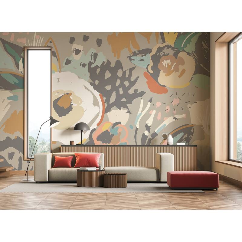Neutral Abstract Floral Wall Mural