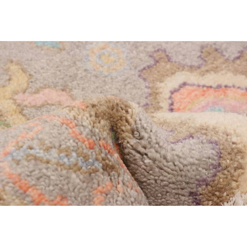 ECARPETGALLERY Hand-knotted Modern Oushak Light Grey Wool Rug - 2'3 x 11'6