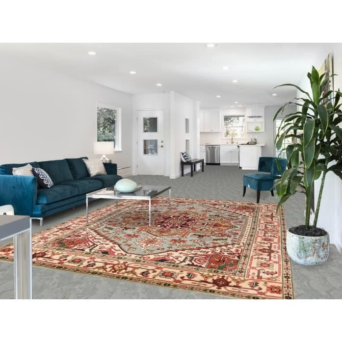 Light Blue Medallion Heriz Serapi Indian Rug Hand-Knotted Wool Carpet - 7'11" x 9'10"