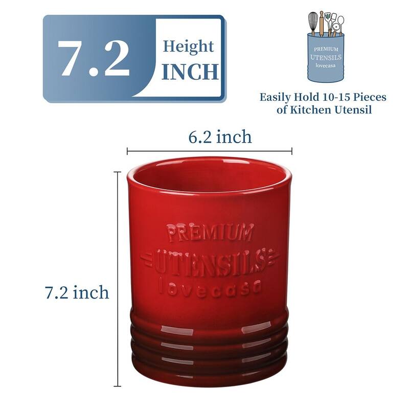 LOVECASA Ceramic 7.2" Large Utensil Holder for Kitchen Countertop