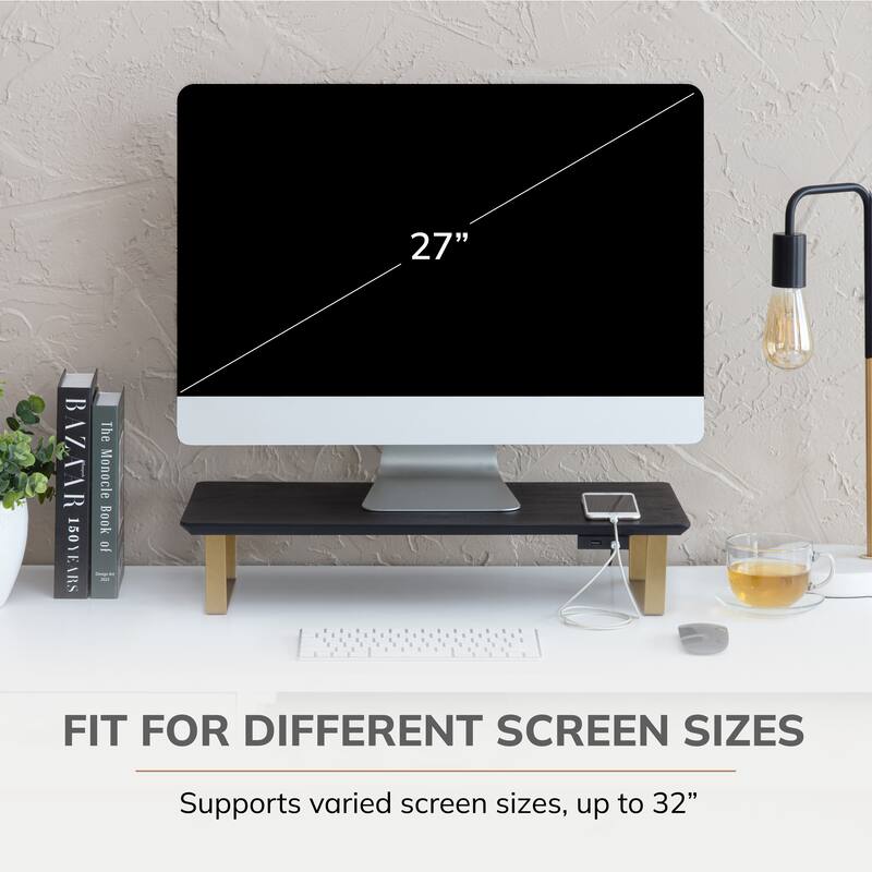 Jani Wood Monitor Stand Riser Desk - Ergonomic Design Stand, Desktop Organizer Table for Home, Office Workspace, Gaming Desk
