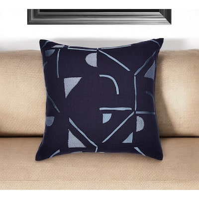 HomeRoots 20" Blue Geometric Cotton Blend Throw Pillow With Embroidery