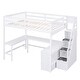 preview thumbnail 22 of 32, Full Size Loft Bed with Built-in L Shaped Desk & 3 Storage Shelves, Wooden Bedframe w/Storage Stairs & Full-Length Guardrail