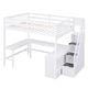 preview thumbnail 4 of 10, Full Size Loft Bed with Built-in L-Shaped Desk & 3-Tier Storage Shelves, Solid Wood Loft Bed Frame with Storage Staircase White
