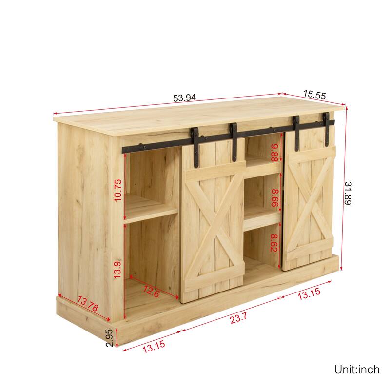 54" Farmhouse Sliding Barn Door TV Stand - 54 inches in width
