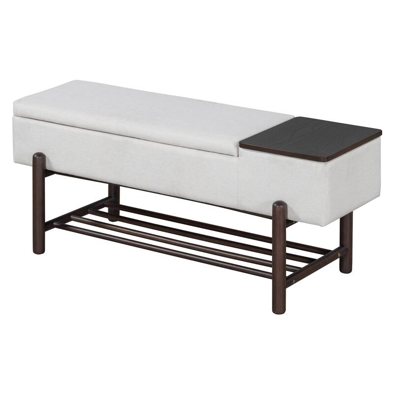 47.2" Farmhouse Upholstered Storage Bench with Hidden Compartment