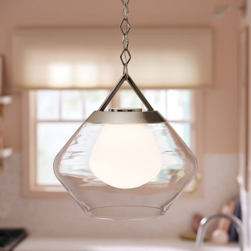 Kichler Lighting Nella 16 Inch 1 Light Pendant with Clear Outer Glass with Opal Interior Glass in Polished Nickel - 12