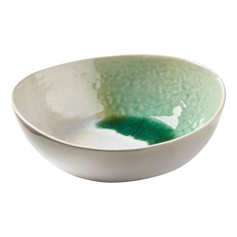 Curve Crackle Glaze Stoneware Bowl - 12oz Capacity, 7.5"L x 7"W x 2.4"H, Dishwasher Safe, Green, Perfect for Christmas