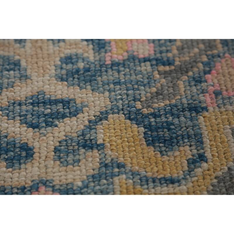 Hand Knotted Oriental 100% Wool Carpet Transitional Geometric Greys & Charcoal Oushak Runner Rug - 14' 1'' X 3' 2''
