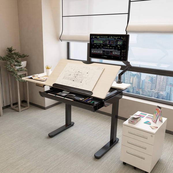 Tiltable tabletop top drawing table