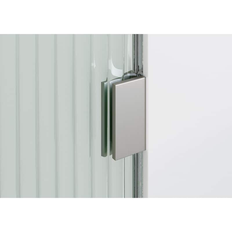 Aurora 58.25" x 34" Frameless Bath Shower Door - Single Fixed Panel Fluted Frosted Radius Right Hand