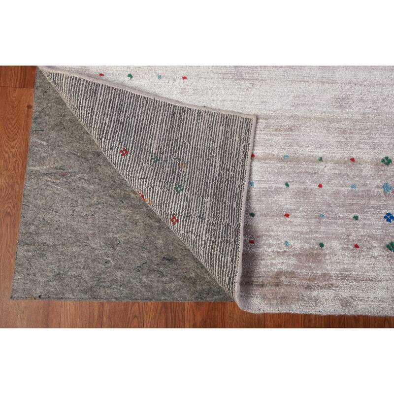 Hand Knotted Oriental 100% Wool Carpet Tribal Stripe Greys & Charcoal Gabbeh Area Rug - 12' 5'' X 9' 2''