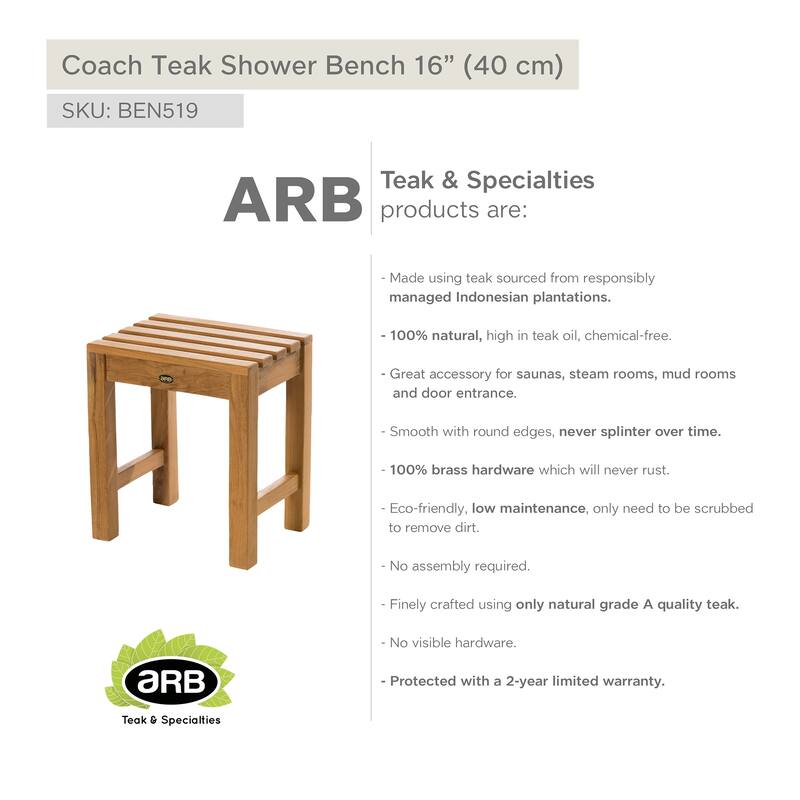 Teak Shower Bench Coach 16" (40 cm)