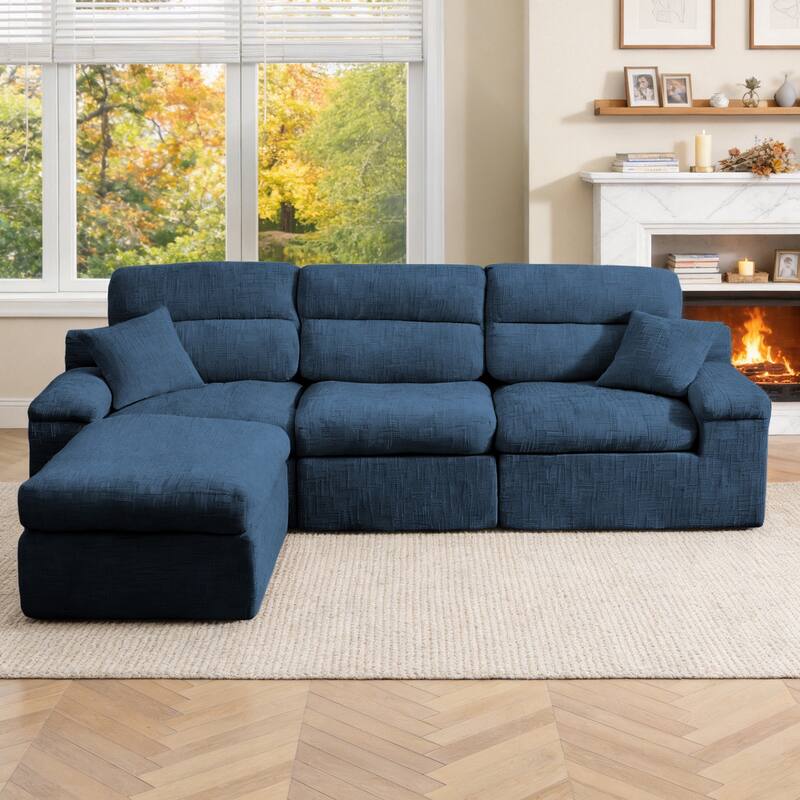 111" L-Shaped Slub Chenille Sofa with High Backrest, No Assembly Required