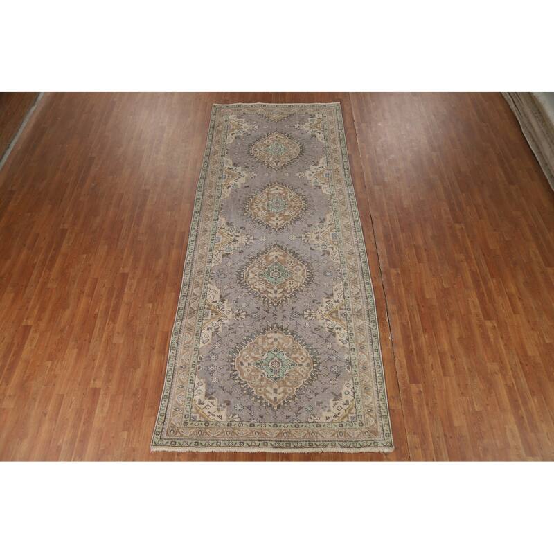 Gray Geometric Tabriz Persian Rug Handmade Wool Carpet - 5'1"x 12'6"