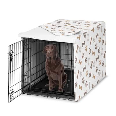 Sweet Jojo Designs Bone Paw Print Dog Crate Kennel Cover 42in. Neutral Grey Taupe Brown Modern Off White Gray Tan Puppy