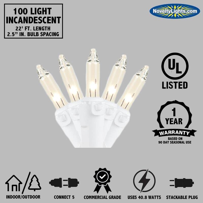 100 Light Christmas Mini Light Set, Black Wire, 22' Long