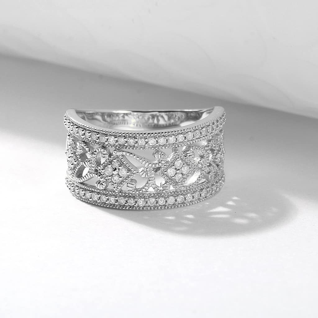 1/3ct TDW Diamond Vintage Inspired Ring in Silver for Women