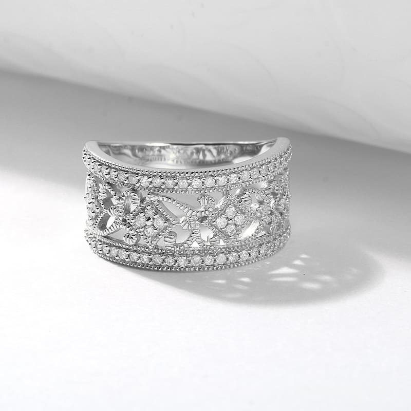 1/3ct TDW Diamond Vintage Inspired Ring in Silver for Women