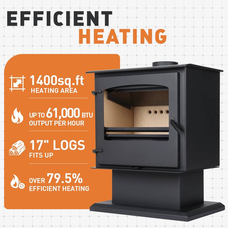 Aoodor Wood Burning Stove, Multi-fuel Stove with Pedestal