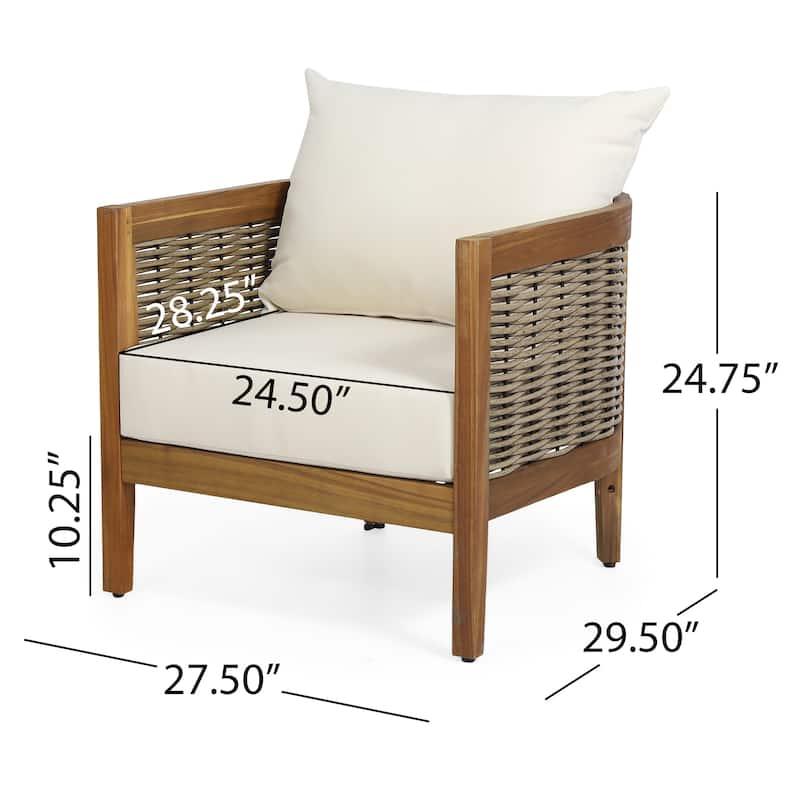 Burchett Outdoor Acacia Wood and Wicker 4 Seater Chat Set with Optional Sunbrella Cushions by Christopher Knight Home