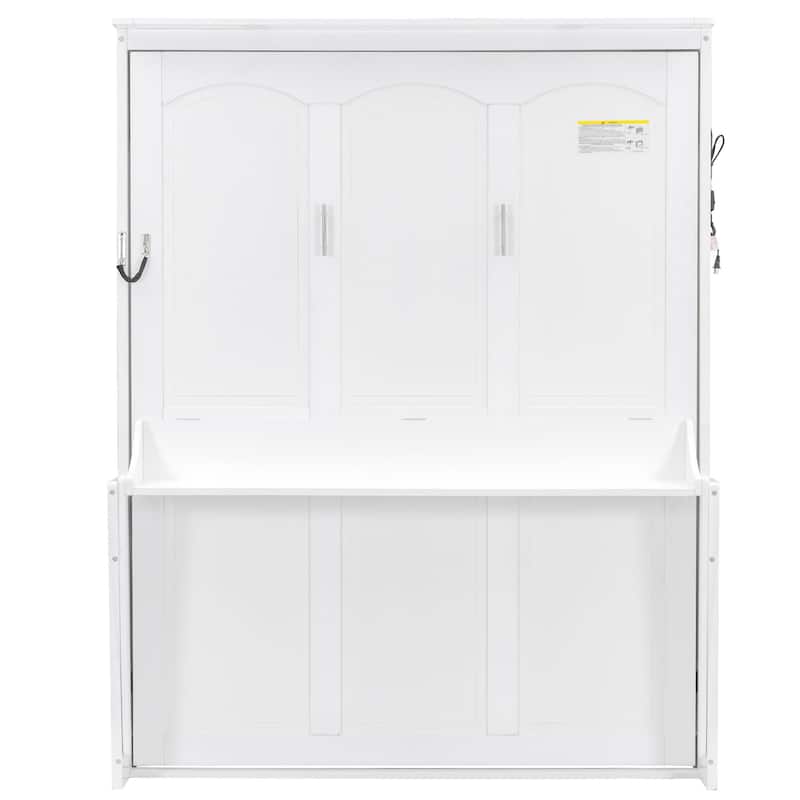 Queen Size Murphy Bed with Fold-Down Desk, Dual LED Lights & Built-In USB Power Station