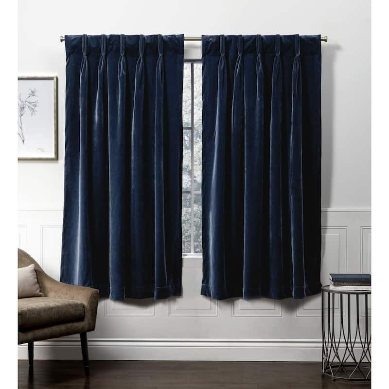 ATI Home Velvet Heavyweight Pinch Pleat Top Curtain Panel Pair - 27X63 - Navy