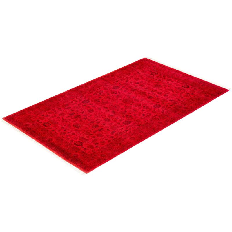 Fine Vibrance, One-of-a-Kind Hand-Knotted Runner Rug - Red, 3' 1" x 5' 2" - 3' 1" x 5' 2"