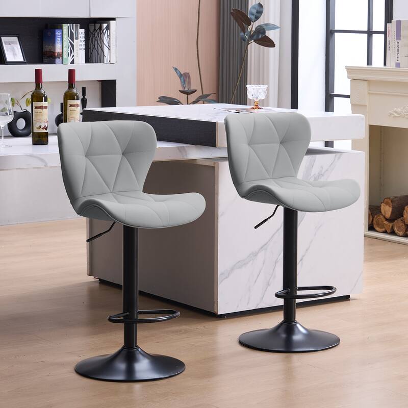 FERPIT Set of 2 Modern Adjustable Height Bar Stools Padded PU Leather Swivel Stools