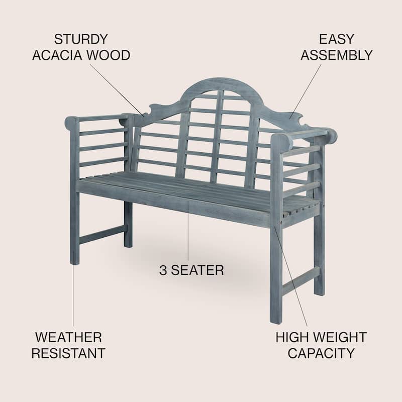 Apollo 51.2" 3-Seat Arched 600-Lbs Support Acacia Wood Outdoor Garden Patio Bench, by JONATHAN Y
