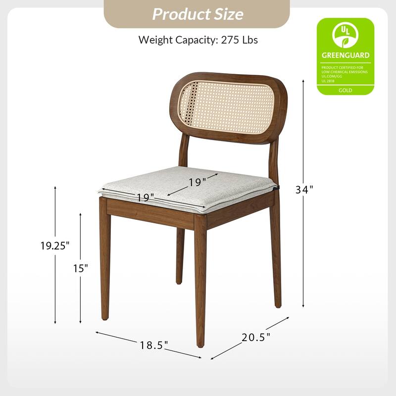 Konstantin Modern Solid Wood Dining Chair with Ratten Back and Removable Cushion Set of 4 by HULALA HOME