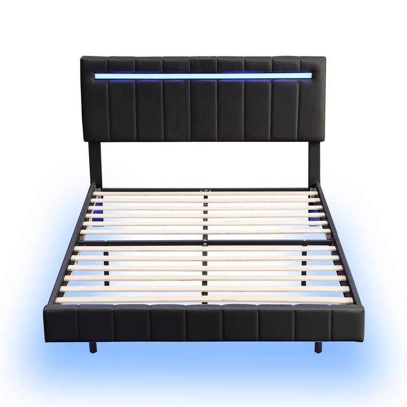 PU Floating Bed with LED Lights Bed Bath & Beyond 39200268