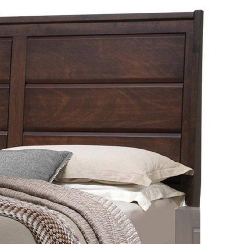 Raised Panel Design Wooden Eastern King Bed with Sleek Legs, Walnut Brown