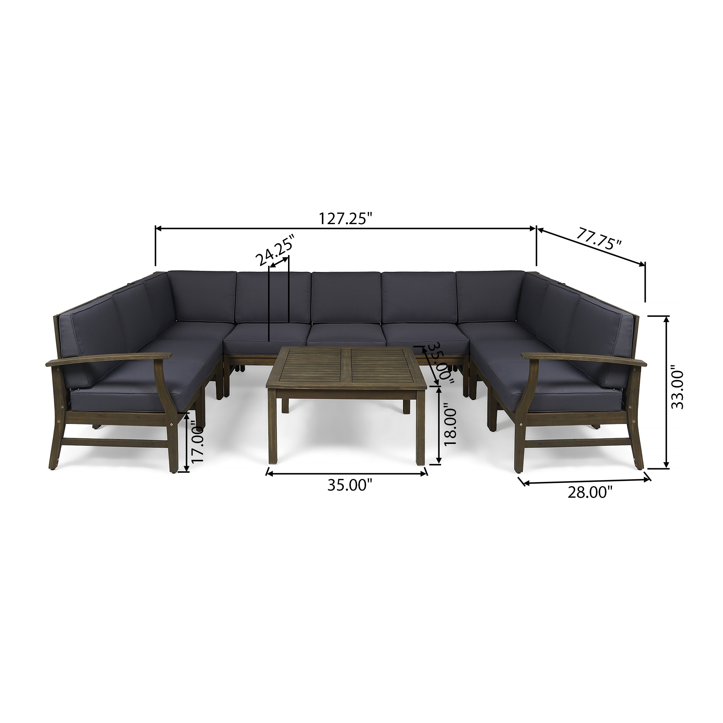 Perla 9-seater Acacia Wood Sectional Sofa Set by Christopher Knight Home