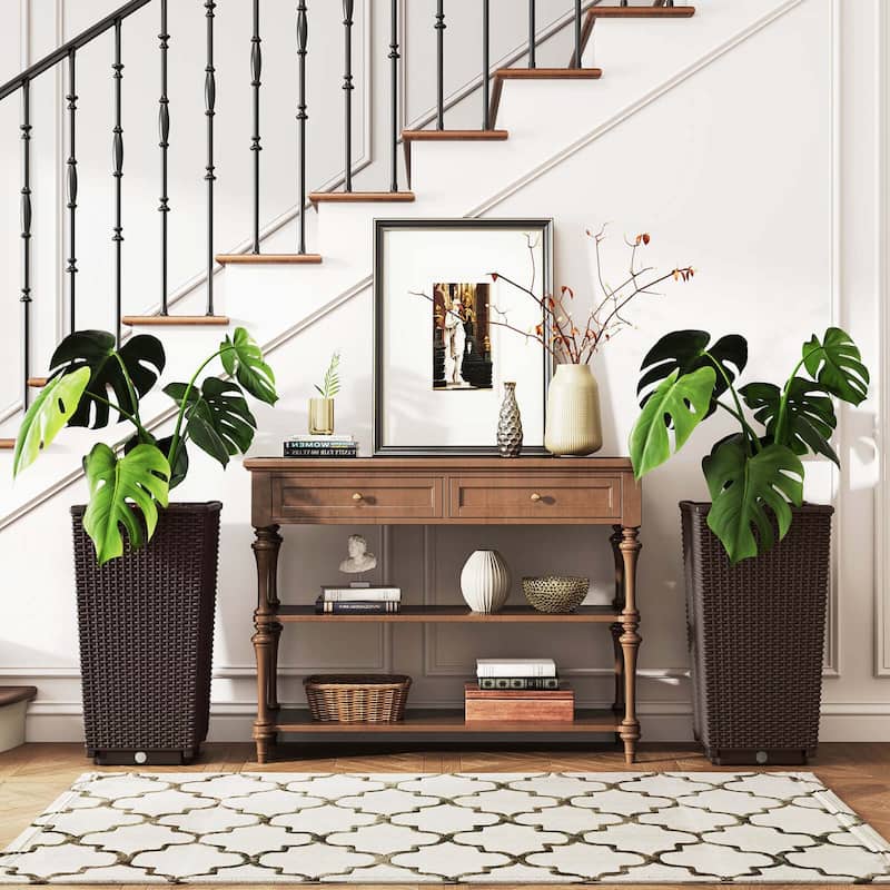 Set of 2 Outdoor Wicker Flower Pot 23'' Tall Planters w/ Drainage Hole