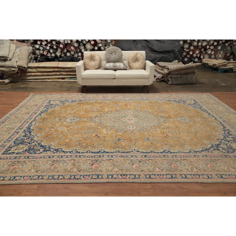 Hand Knotted Oriental 100% Wool Carpet Traditional Floral Oranges & Rust Tabriz Area Rug - 12' 6'' X 9' 9''