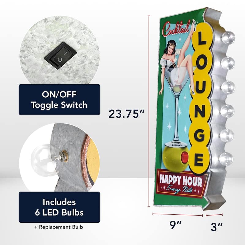 Metal LED Cocktail Lounge Every Nite Marquee Wall Sign - 23.75" x 9" x 3"