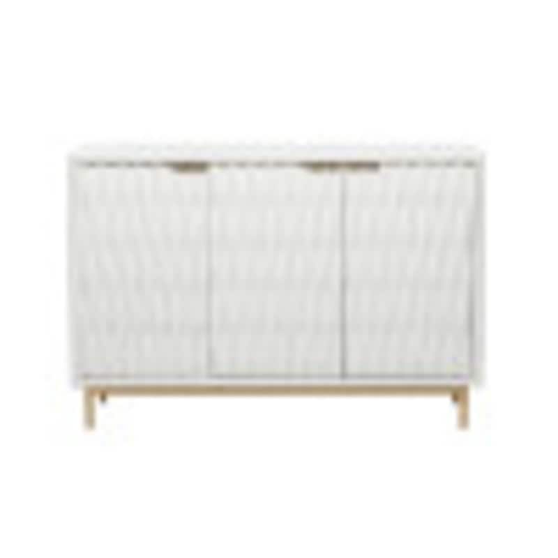 Wooden Geometric Dimensional Textured 3 Door Cabinet with Gold Metal Accents - White - Roche River Decor - 16"W x 47"L x 32"H - 16"W x 47"L x 32"H - White