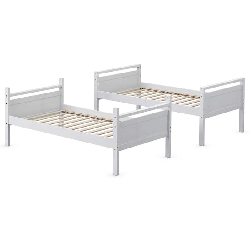 Costway Twin Over Twin Bunk Bed Convertible 2 Individual Beds Wooden