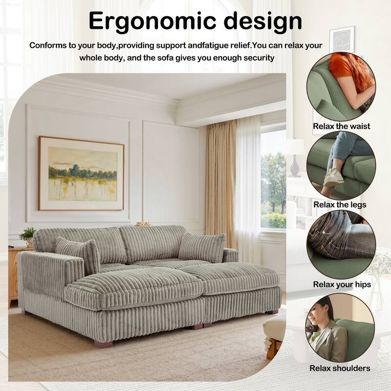 82" W Plush Corduroy Modular Sectional Sofa Chaise Lounge