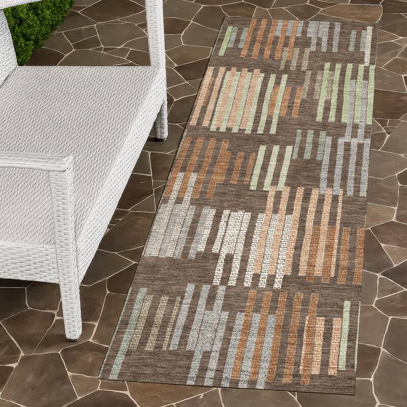 Machine Washable Indoor/ Outdoor Modern Pines Chantille Rug - Coffee - 2'3" x 7'6"