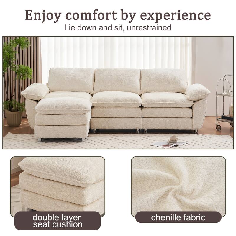 Modern Polyester Deep 3-Seater Sofa Couch with Ottoman