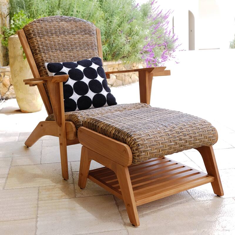 Cambridge Casual Camden Teak Patio Adirondack Chair Set with Padded Woven Seat - FREE Patio Cover