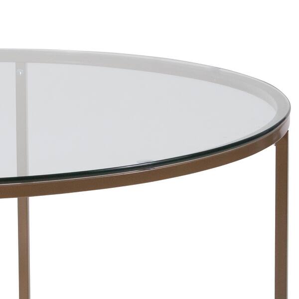 Round Glass Coffee Table With Cross Brace Matte Gold Frame Accent Table On Sale Overstock 27976193