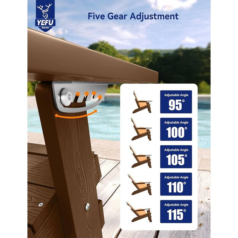 WINSOON All Weather HIPS Folding Adirondack Chair with Ottoman, 5-Gear Adjustable Backrest and Retractable Ottoman Set of 4