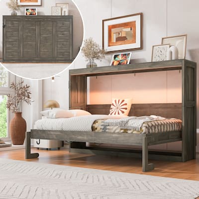 Twin Size Murphy Bed with LED Lighting - Folds into Cabinet as Space-Saving Hidden Wall Bed