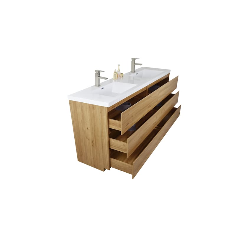 Angeles 84" freestanding bath vanity with dual basin reinforced acrylic top