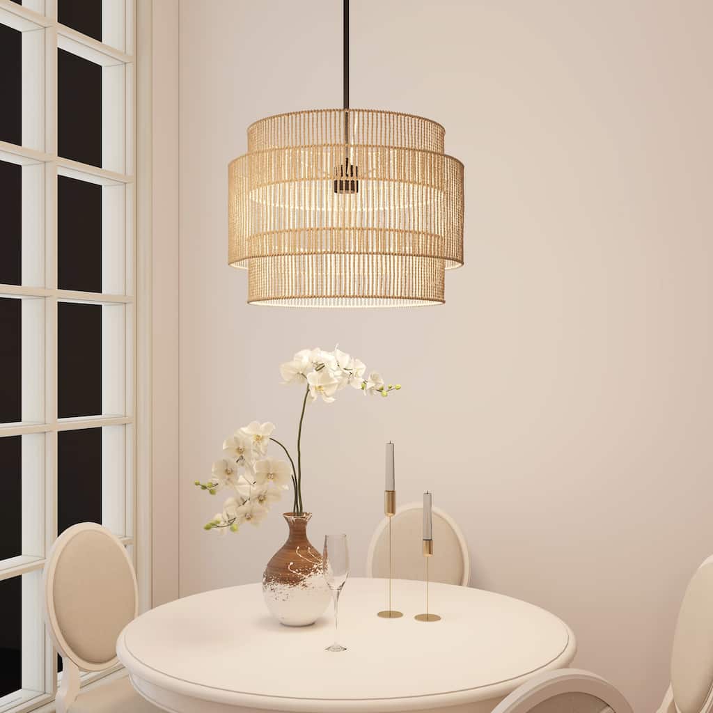 1-Light Rattan Rope Dome Pendant Light Fixture