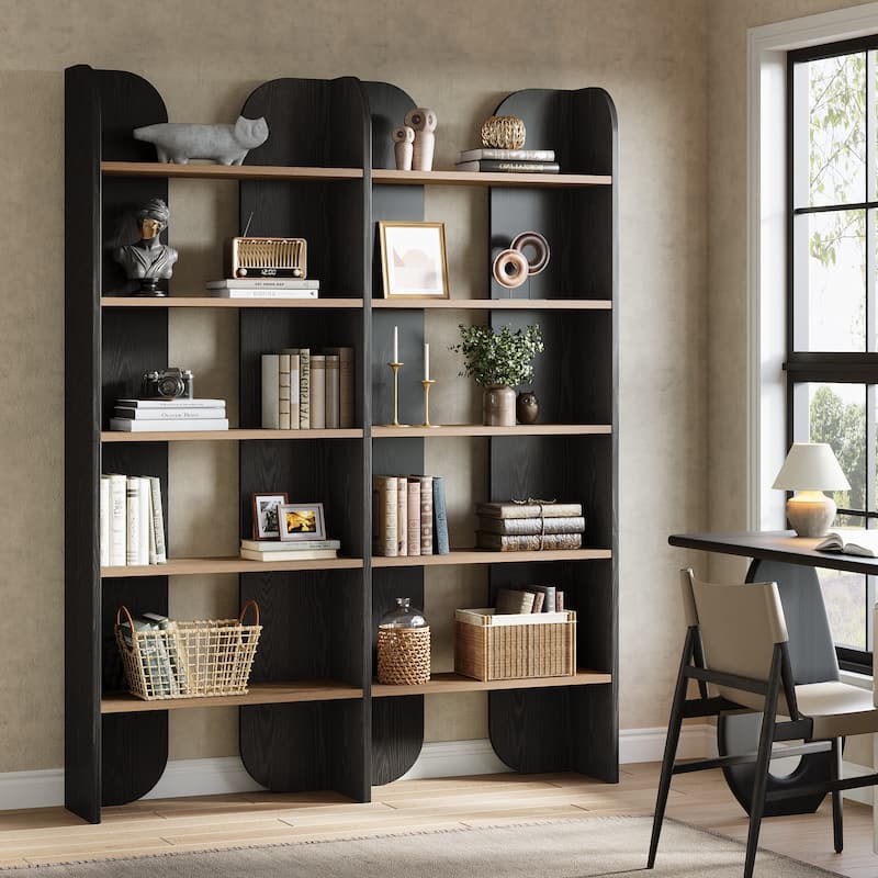 70.87" 5-Tier Double Wide Bookshelf, Open Shelves Tall Floor Standing Bookcase Storage Accent Shelf